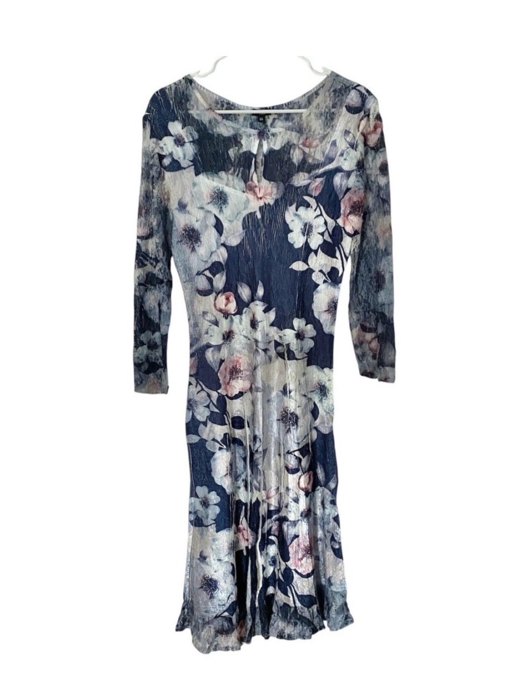 Navy Floral Midi Dress with 3/4 Sleeves